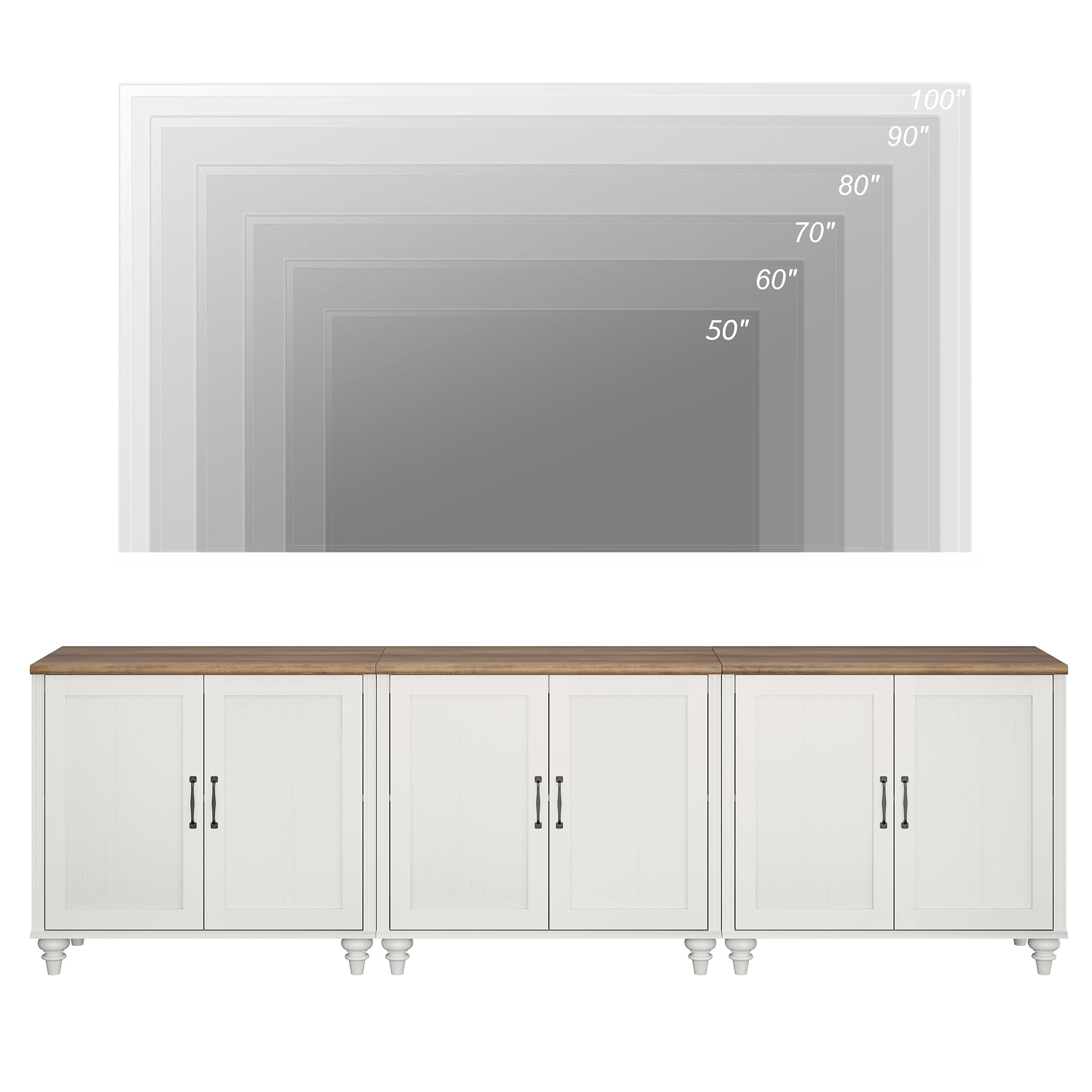 TV Stand For 100 Inch TV Inch TV, 3-In-1 TV Console Table For 75/80/85/90 Inch TV, Entertainment Center With 6 Wood Doors, White