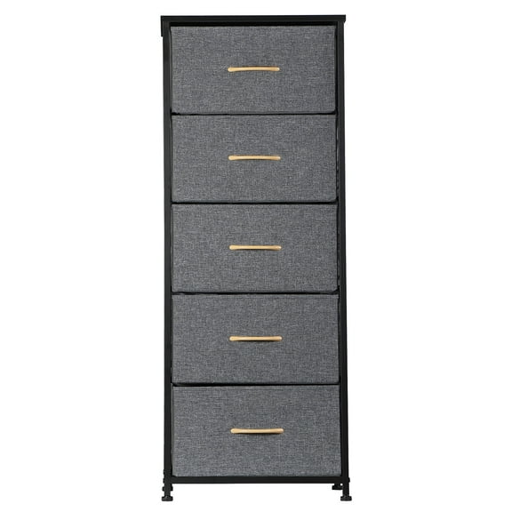 ZENY Freestanding Living Room Black Metal Frame Vertical Dresser Storage Tower with 5 Drawers, Gray