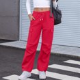 thumbnail image 3 of Women's Casual Pants Cargo Pants Elastic Waisted Hiking Pants with Pockets Lightweight Baggy Pants for Outdoor and Daily Use,Red,S, 3 of 3