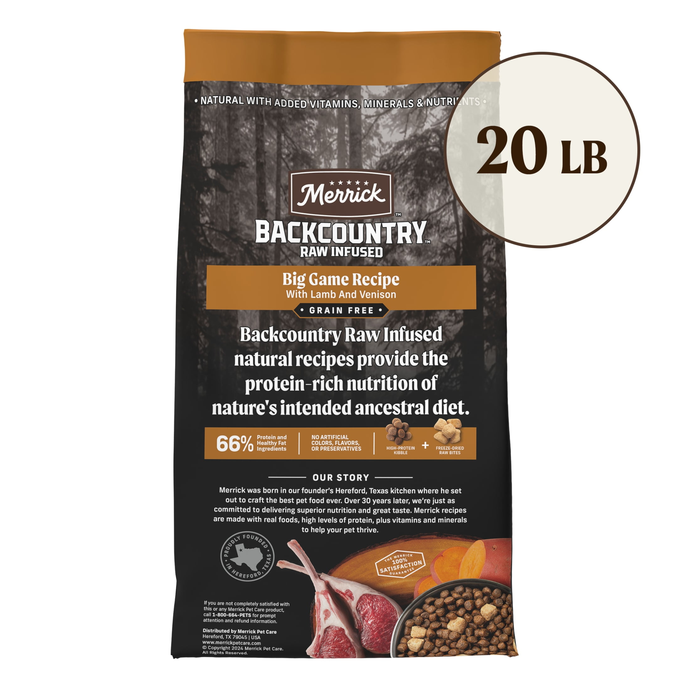 Merrick Backcountry Grain Free Dry Adult Dog Food, Kibble With Freeze Dried Raw Pieces, Big Game Recipe, 20.0 lb. Bag