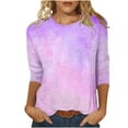 thumbnail image 1 of Besolor T-Shirts à Manches 3/4 pour Femmes Hauts Tendance à Col Rond Teinture sur Nœuds Blouse Décontractée Ample pour Sorties, 1 of 5