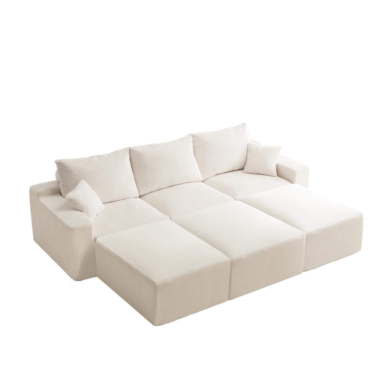 Demi Bonn 110" Ultra-Soft L-Shaped Sectional Sofa, Full-Compression 3-Seater Cloud Couch with Out Chaise, Modular Deep Seat, No Assembly Required, Beige