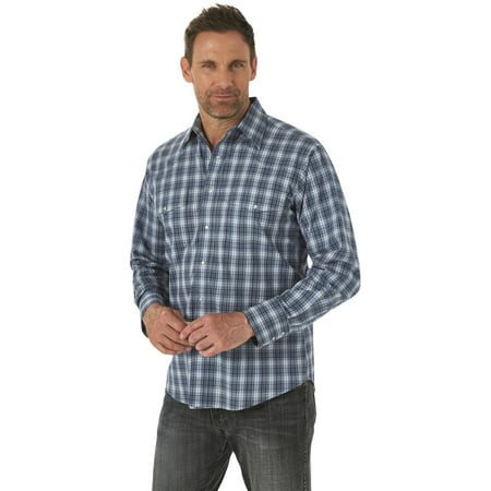 Wrangler Men's Wrinkle Resist Long Sleeve Western Shirt, Blue, 2XL Tall ...