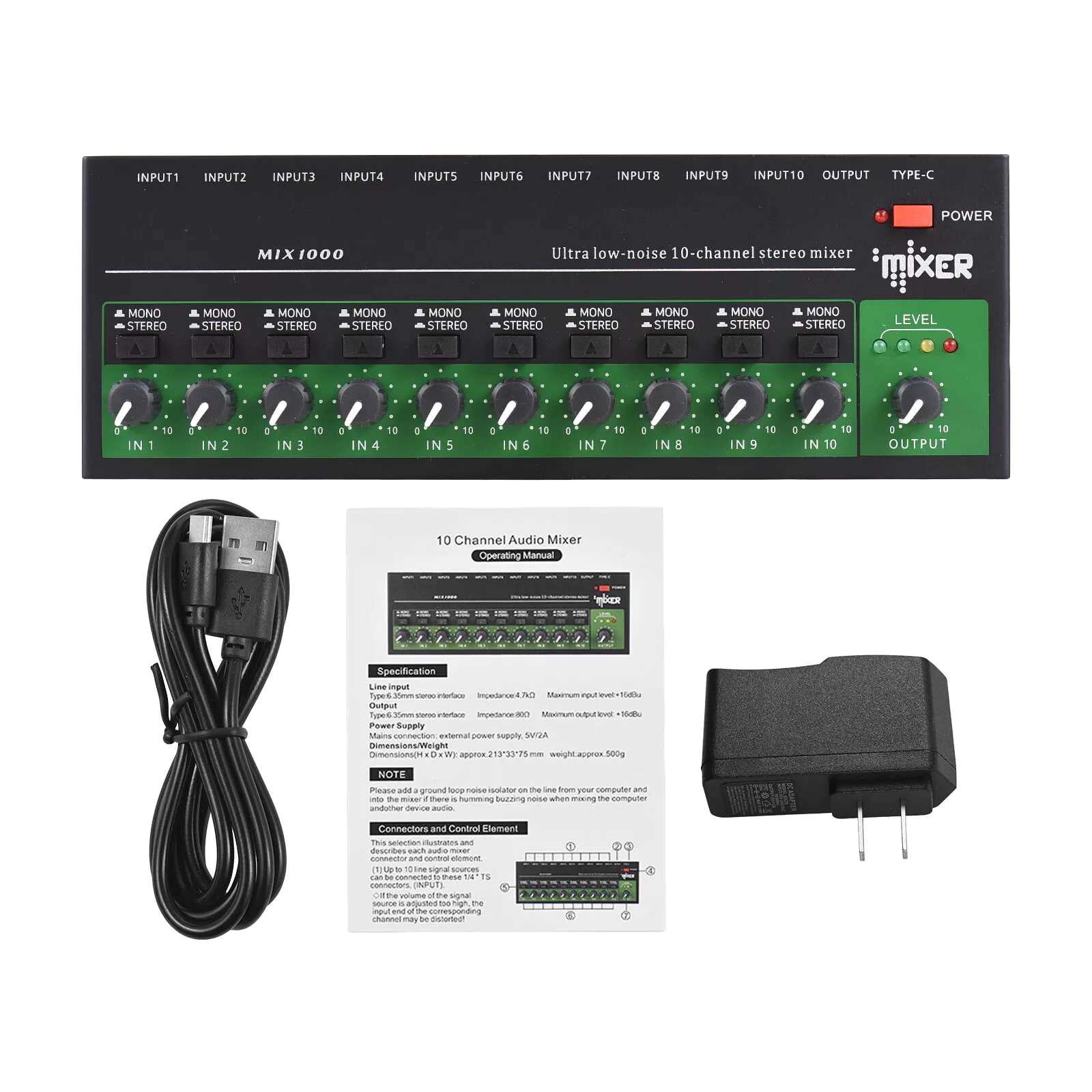 Metal Shell 10-Channel Mixer for Professional Audio Production Durable Design with Dust-Free Painting