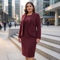 thumbnail image 3 of Agnes Orinda Plus Size School College Dress Suits for Women Two Piece Outfits Blazers Jacket and Sleeveless Dress Business Casual Suit Sets 1X Burgundy, 3 of 9