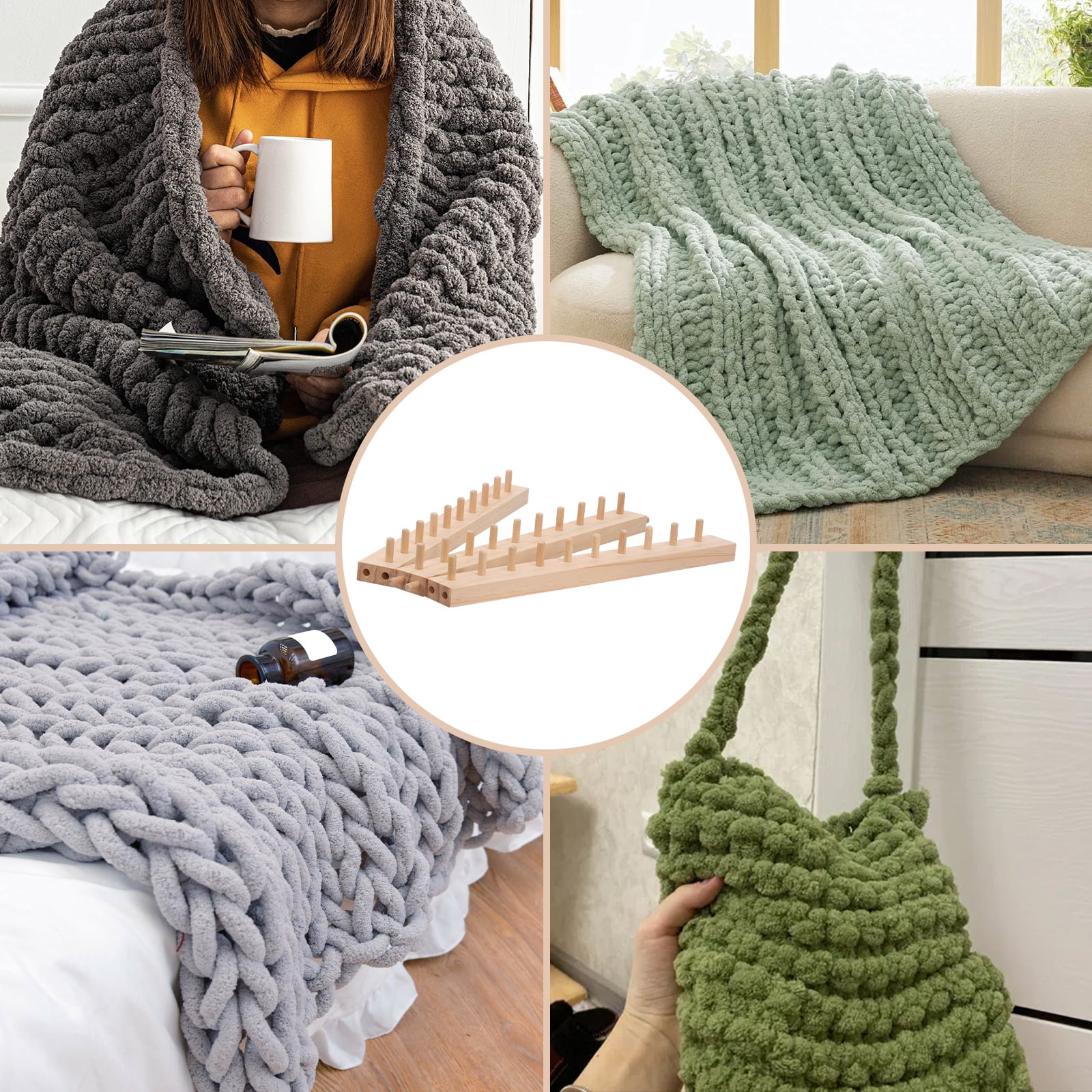 Ikoopy 46inch Chunky Knitting Blanket Machine Foldable Wooden Chunky Weaving Frame DIY Hand Knitting Tool for Beginners Crafts