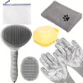 thumbnail image 1 of 6pcs Dog Bath Brush Kit with Towel & Washing Gloves, Slicker Hair Grooming Brush for Shedding, Shampoo Scrubber for Dogs and Cats, 1 of 5