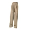 thumbnail image 3 of Pantalones de pierna ancha perfecl para mujer khaki cintura alta con botones, 3 of 8