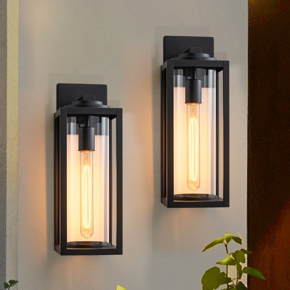 C Cattleya 2-Pack Matte Black Outdoor Wall Light with Cylinder Clear Glass Shade