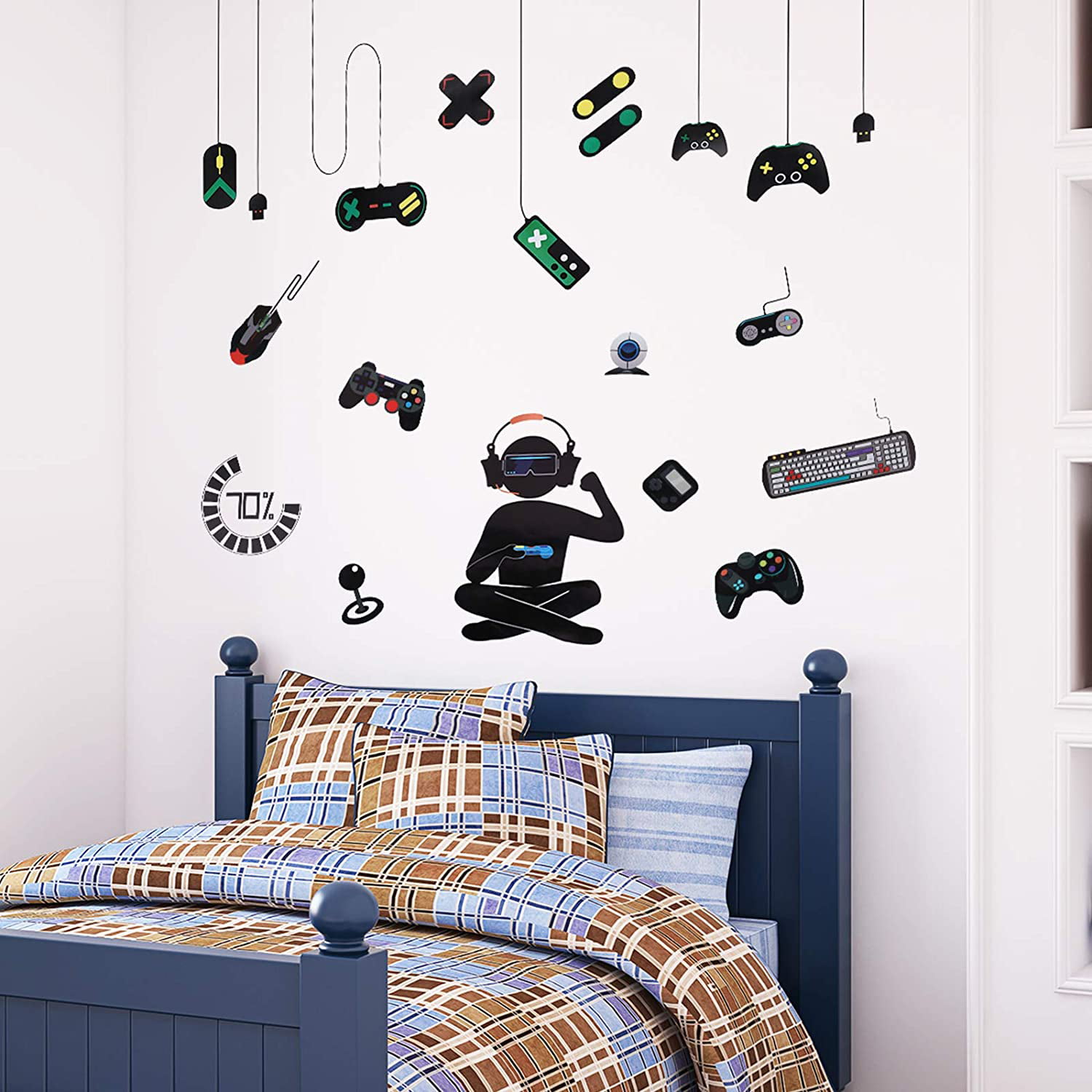 Boys Room Decor Creative Gamer Life with Controller Wall Decal Vinyl Art Design Mural Wall Stickers for Living Room Kids Men Playroom Bedroom Video Game Room Nursery Home Decoration Wallpaper