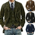 thumbnail image 6 of Retro Corduroy Coat Lapel Long Sleeve Single Breasted Casual Suit Jacket with Pockets Solid Color Loose Fit Business Outwear, 6 of 8