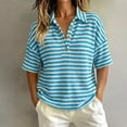 thumbnail image 2 of GigrtiJin Women's Short Sleeve T Shirts Striped V Neck Collared T Shirts Womens Casual Pull On Cropped Outdoor Tees with Button, 2 of 5
