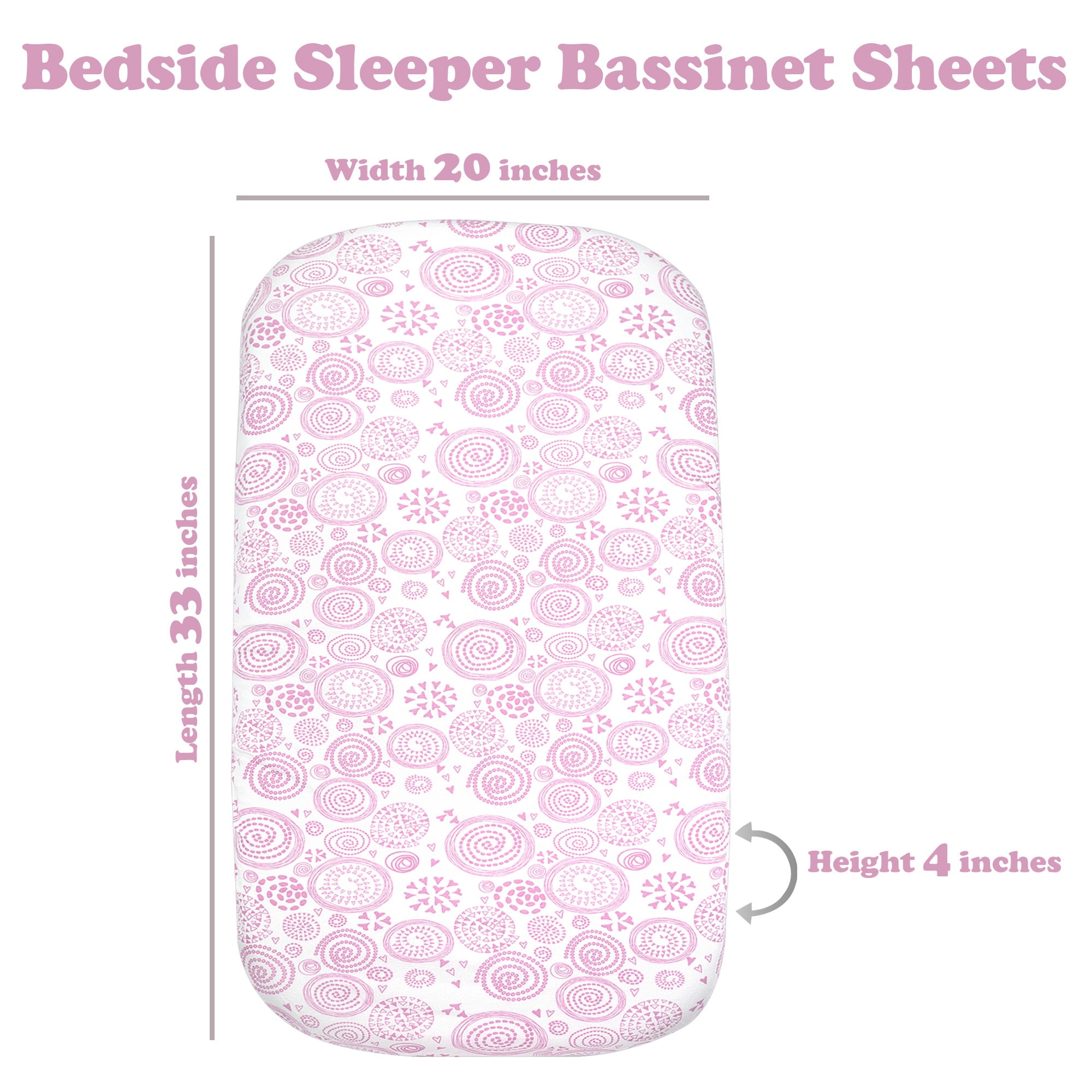 5 Pack Bedside Sleeper Bassinet Fitted Sheets, Organic Cotton, 33x20x4 Inches, Compatible with Pads Size Between 17-21 in Width, 29-33 in Length, and 1.5-4 in Thick