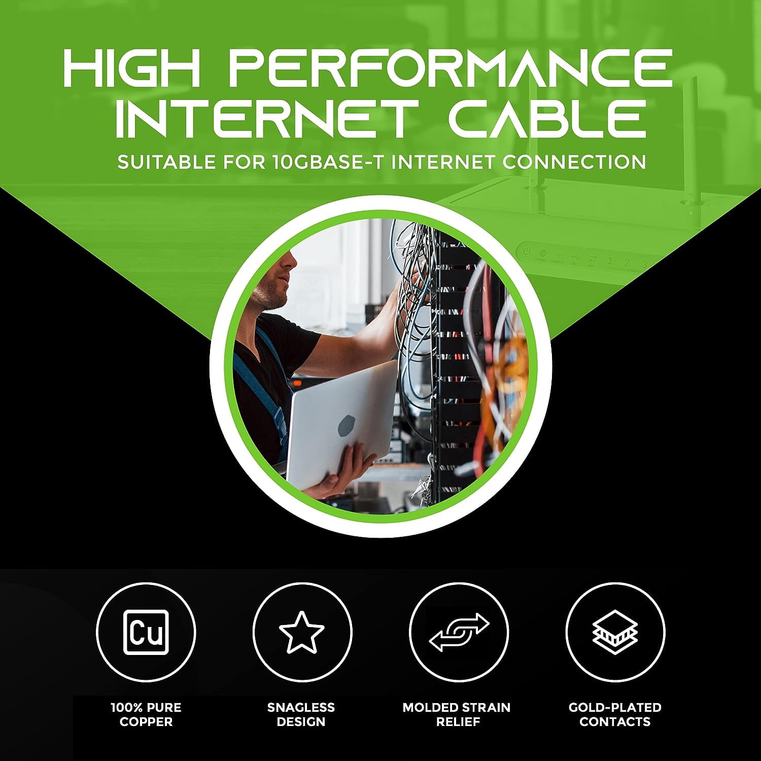 GearIT Pre-Terminated Cat 6 Ethernet Cables for Home & Office Network, Black 1-ft 20 Pack