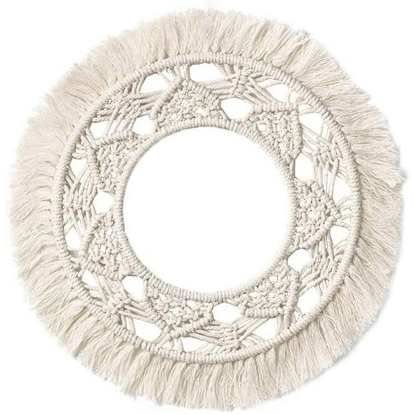 Living Room, Bedroom, Nursery, Dorm or Entryway Accent Chic Round Art Deco Wall Mirror with Lace Detail for Home Decor