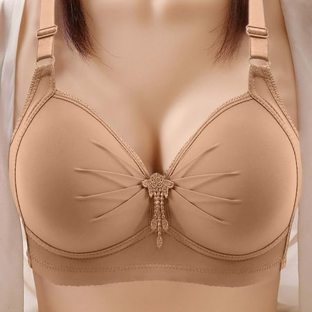 LYEAA Womens Bras Wirefree Push up Lightly Lined Wireless Daily Bras Adjustable Strap Lift Soft Bralette No Wire Breathable Comfort All Coverage Sleeping Bras Beige XL