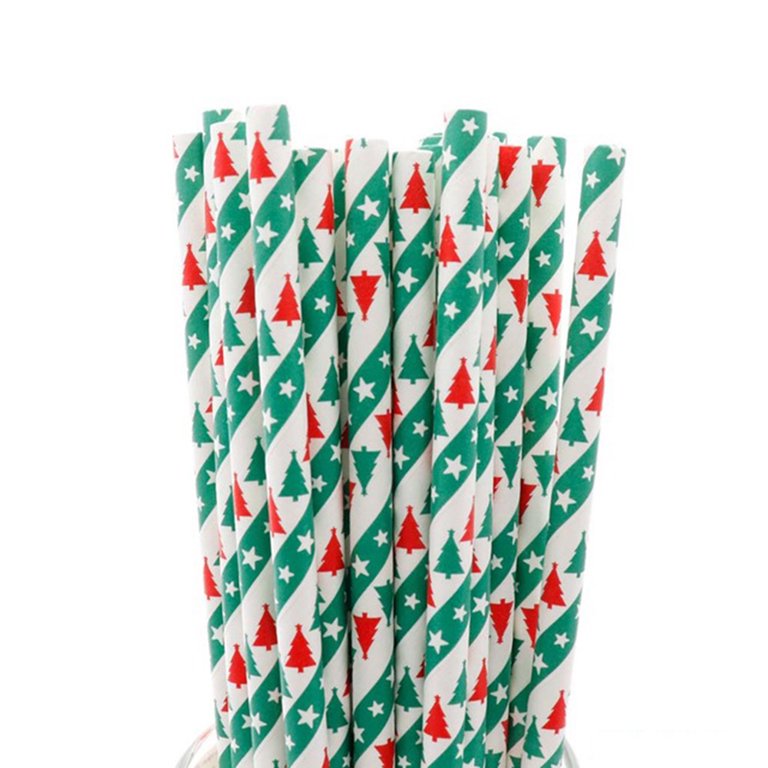 25pcs Disposable Paper Straws With Snowflake Pattern