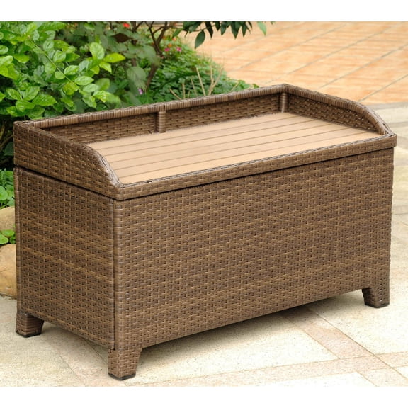 Pemberley Row Resin Wicker Antique Brown Storage Bench Rectangular Water Resistant 40" x 20" x 20"