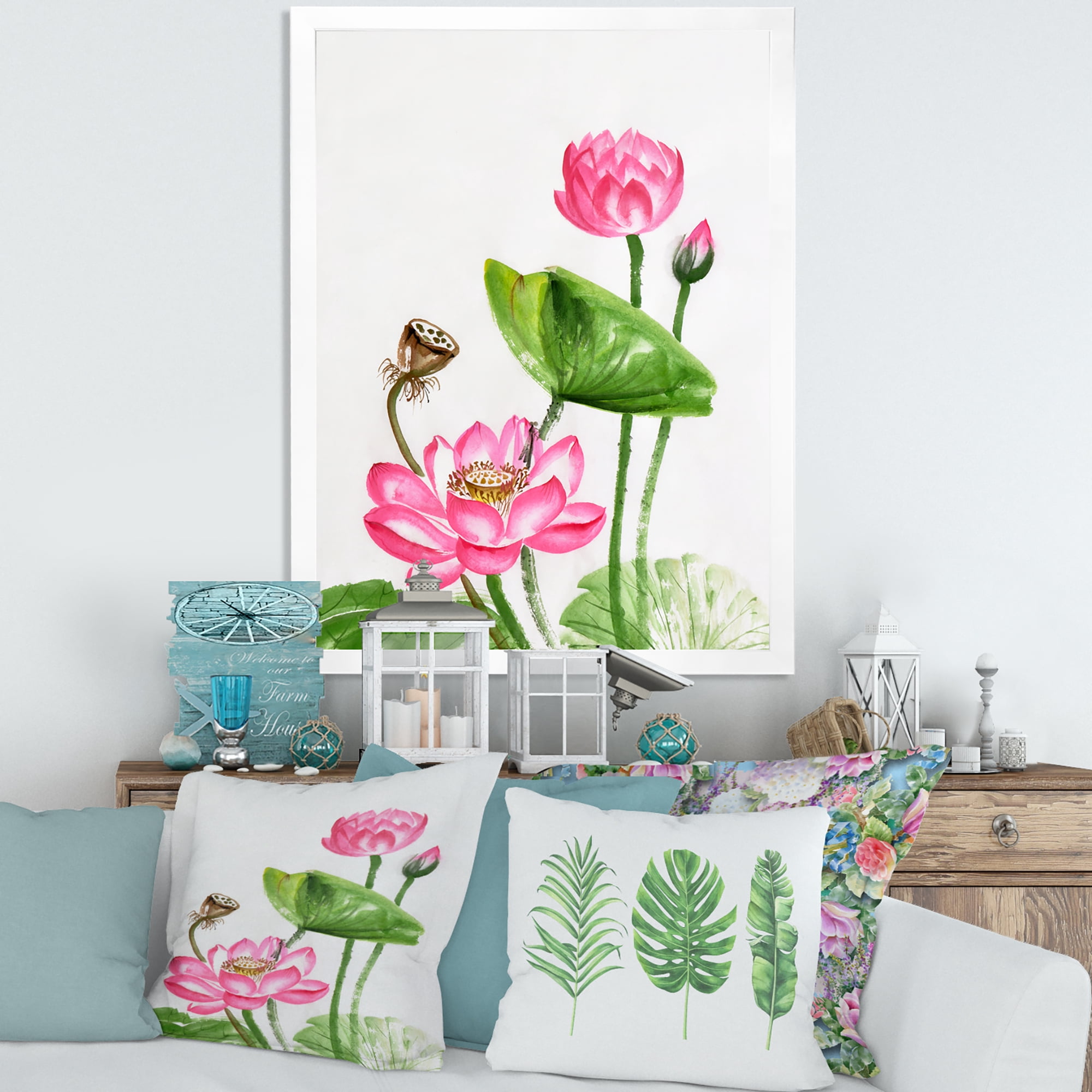 Designart 'Ancient Pink Lotuses In The Pond III' Traditional Framed Art Print