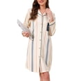 thumbnail image 1 of INSPIRE CHIC Vestido de Noche para Mujeres Camisón a Rayas con Botones de Manga Larga V-Cuello y Cuello Nortch con Bolsillo S Rayas Azules, 1 of 5