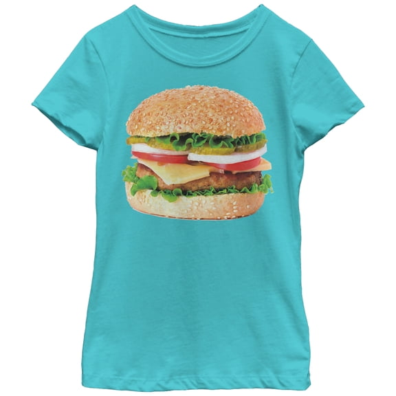 Girl's Lost Gods Cheeseburger Love  Graphic Tee Tahiti Blue Large