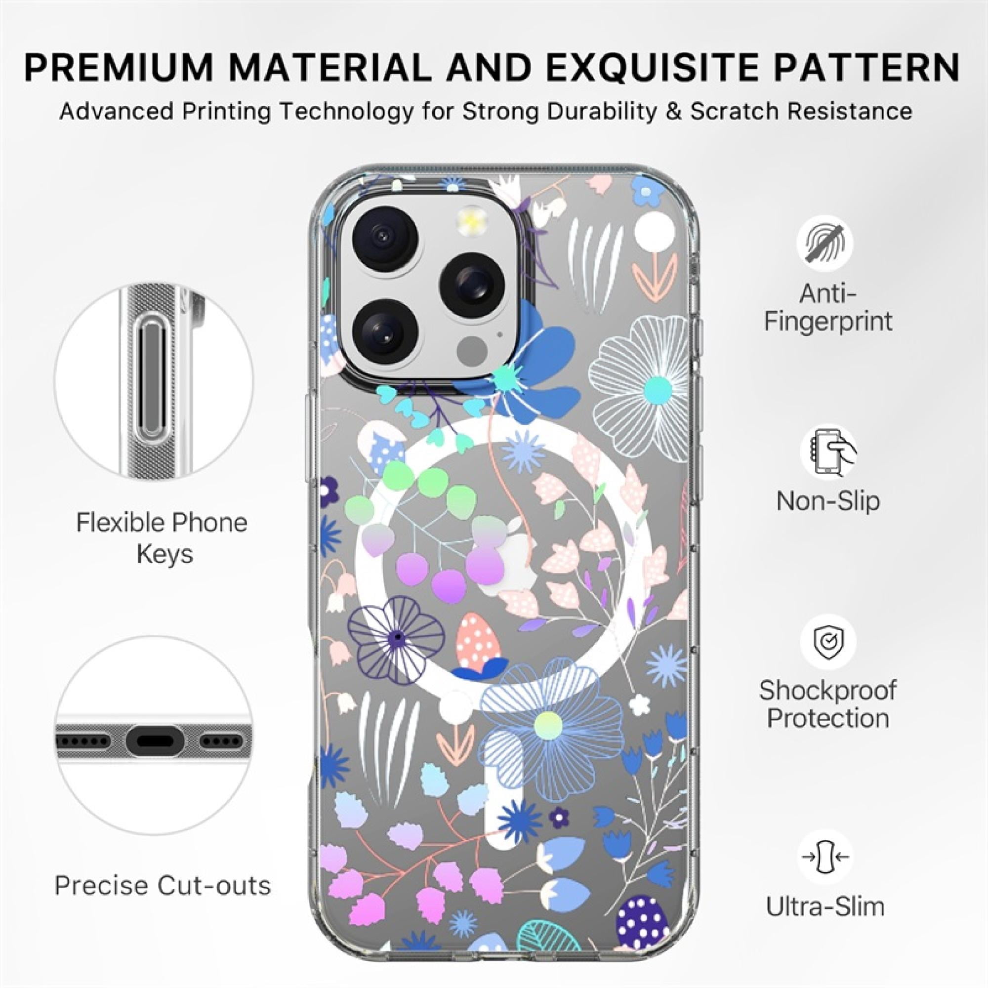 Magnetic Charging-Compatible Case for iPhone 16 Pro Max– Blossom Meadow | Elegant Floral Design with Drop Protection