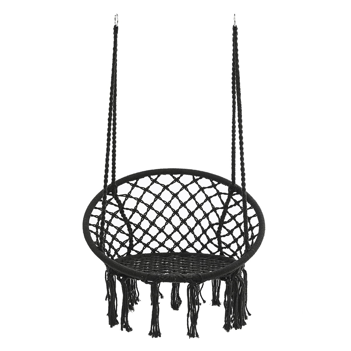 KWANSHOP Hanging Hammock Chair Macrame Swing Seat Mesh, Handmade Knitted Hanging Cotton Rope Chair for Indoor/Outdoor Home Patio Garden Back Yard, Black