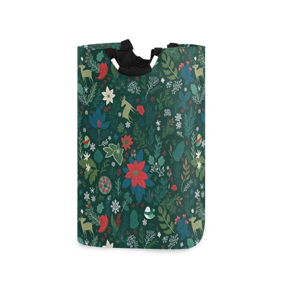 Yayeee Freestanding Laundry Hamper with Handle Collapsible Large Storage Basket for Clothes, Green Christmas Forest