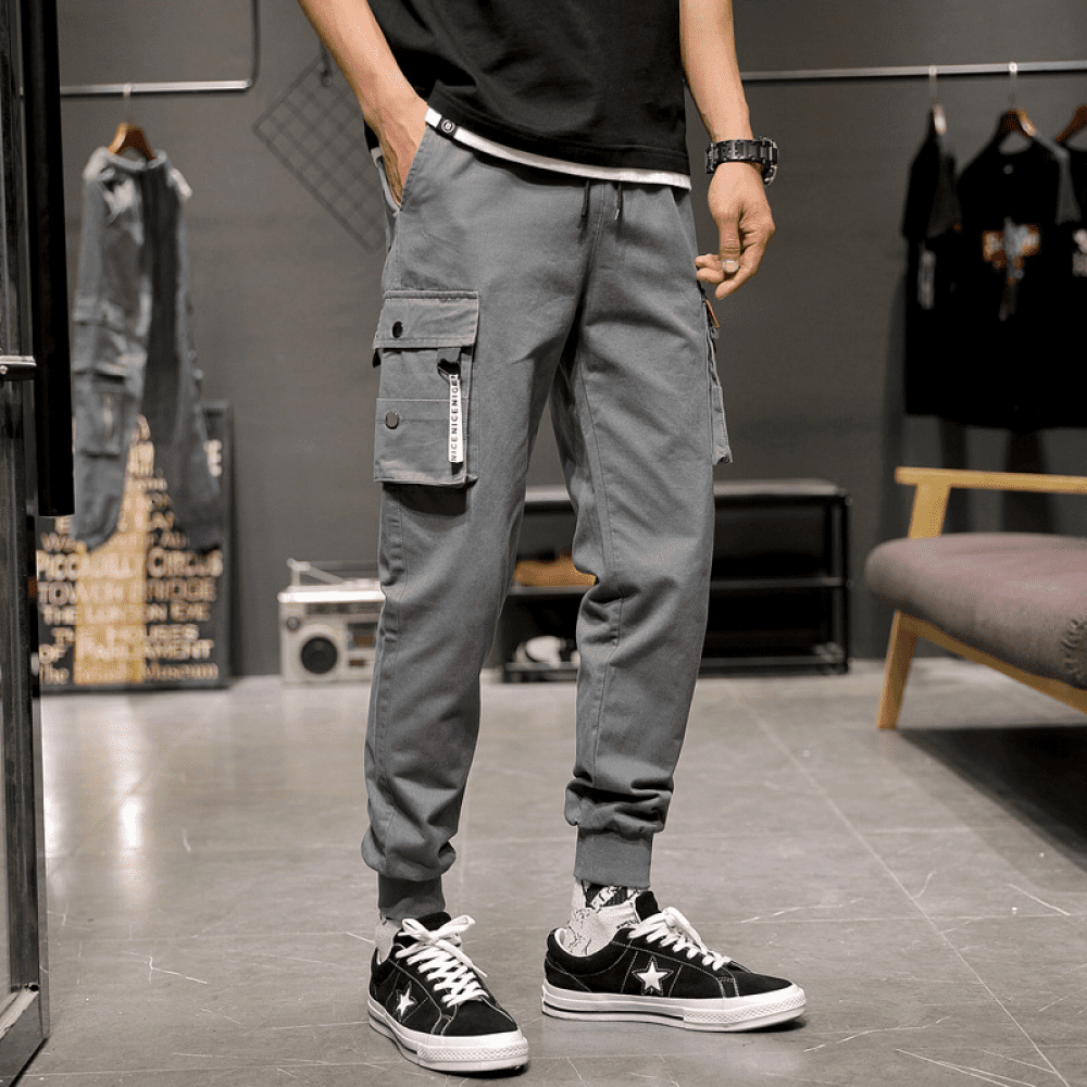 Men Loose Fit Drawstring Cargo Trousers 