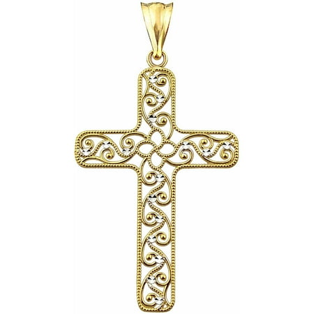 US GOLD 10kt Gold Vintage Filigree Cross Charm Pendant