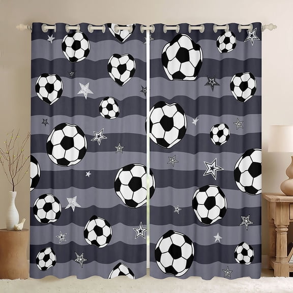 Feelyou Kids Rugby Soccer Blackout Curtains Set of 2 (52x84 Each), Cartoon Stars Lines Window Curtains, Football Sports Theme Curtains and Drapes, Black Out Curtains Decor