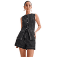 thumbnail image 7 of LYMAYTER Women's Denim Set‌ Chic Sleeveless Jean Blazer High Waist Shorts Two Piece Summer Office Wear S-XL, 7 of 7