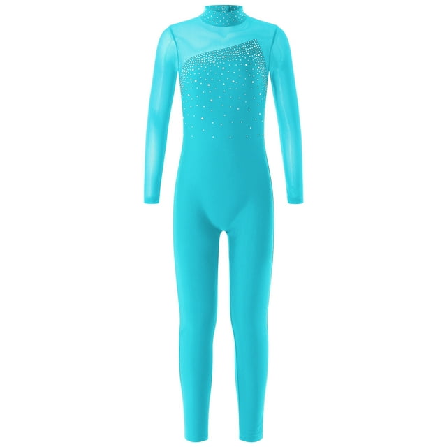 renvena Combinaison de Patinage pour Filles, Manches Longues, Bleu Lac 16