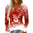 thumbnail image 2 of Puntoco Camisas para mujer Blusa de manga larga con estampado de cuello en V de Navidad Blusa regular estampada Puntoco Puntoco-976, 2 of 6