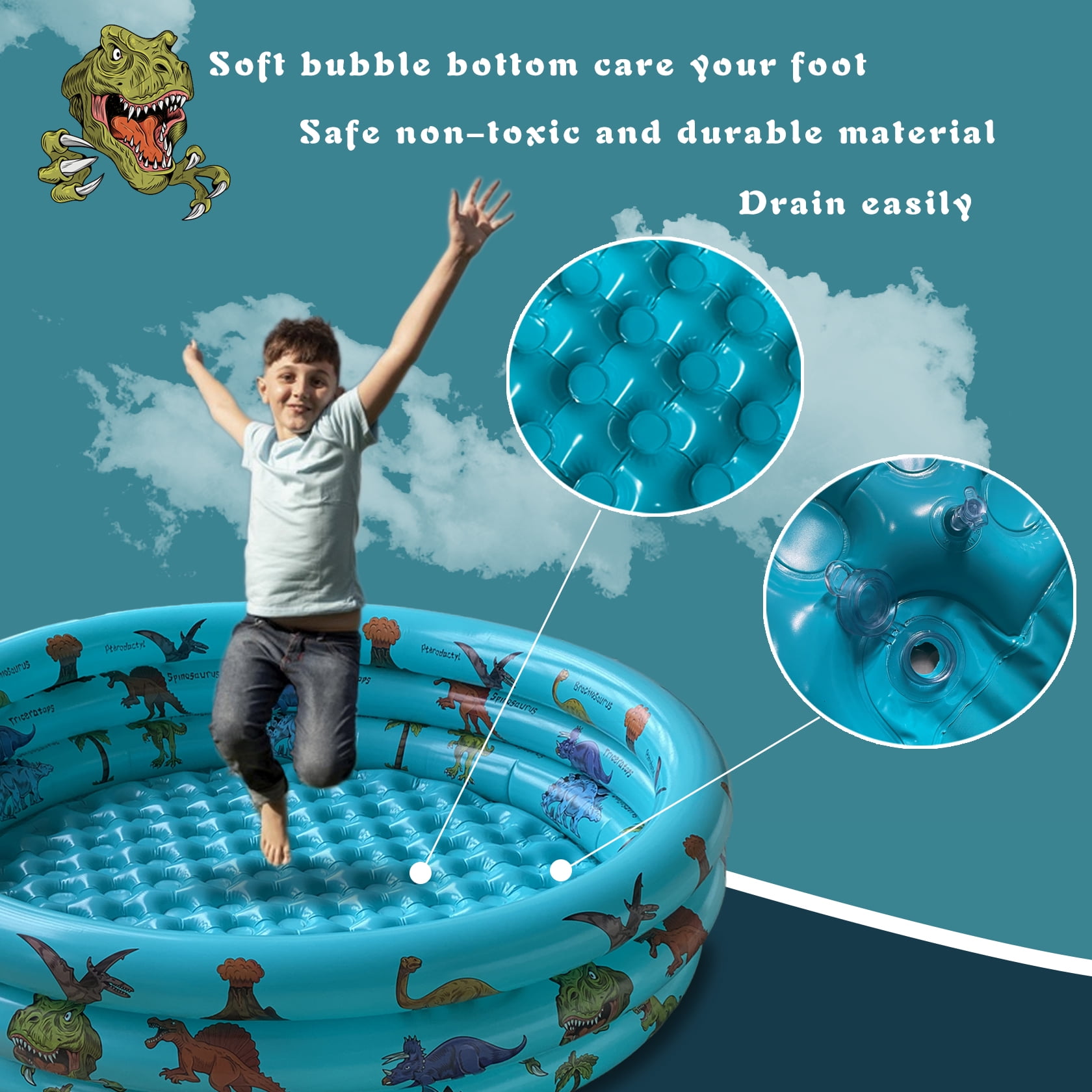 10Leccion Inflatable Kids Pool, Dinosaur Swimming Pool for Toddler, Round Baby Pool(48"*12"), Baby Pool