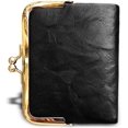 thumbnail image 3 of Womens Wallet Small Rfid Ladies Compact Bifold Leather Vintage Coin Purse With Zipper and Kiss Lock Color: Black, 3 of 6
