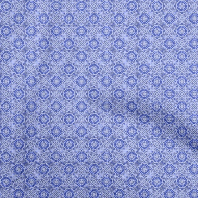 oneOone Cotton Silk Medium Blue Fabric Asian Tile Craft Projects Decor Fabric Printed By The Yard 42 Inch Wide