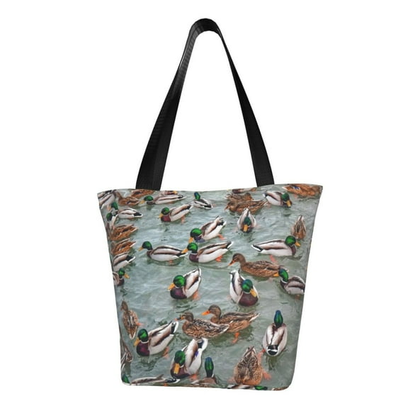 Fotbe Mallard Ducks Swimming Pattern Beach Tote,Shoulder Handbag,Spacious Tote Bag,Lightweight Travel Bag,Versatile Shopping Bag