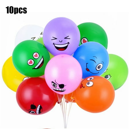 Cute Smiley Faces - Cute Printed Big Eyes Emoji Smiley Face Latex Balloons for Party Birthday or Holiday Decoration Style 1 Pack of 10 Multi-color