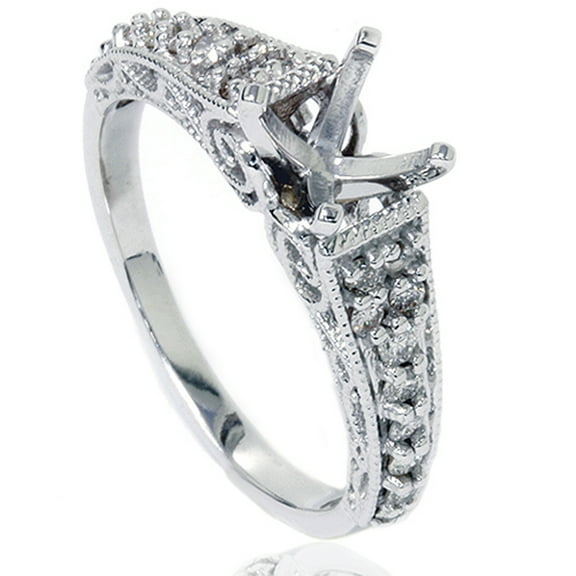 Pompeii 3/8ct Vintage Diamond Engagement Ring Mount 14K White Gold (G/H,SI2)