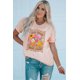 thumbnail image 3 of ABPHQTO Camiseta gráfica de manga corta con bloque de color y letras de margaritas rosas para mujer, 3 of 5