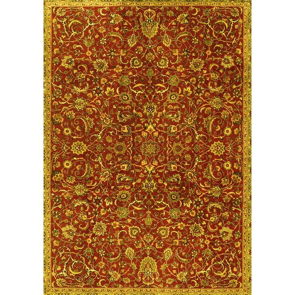 Ahgly Company Machine Washable Indoor Rectangle Persian Yellow Traditional Area Rugs, 5' x 7'