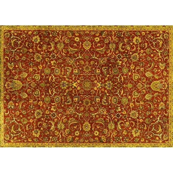 Ahgly Company Machine Washable Indoor Rectangle Persian Yellow Traditional Area Rugs, 3' x 5'