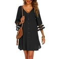 thumbnail image 1 of Lucakuins - Vestido de playa de gasa con cuello en V y manga 3/4 con botones y ajuste holgado para mujer Lucakuins  S-XXL, 1 of 5
