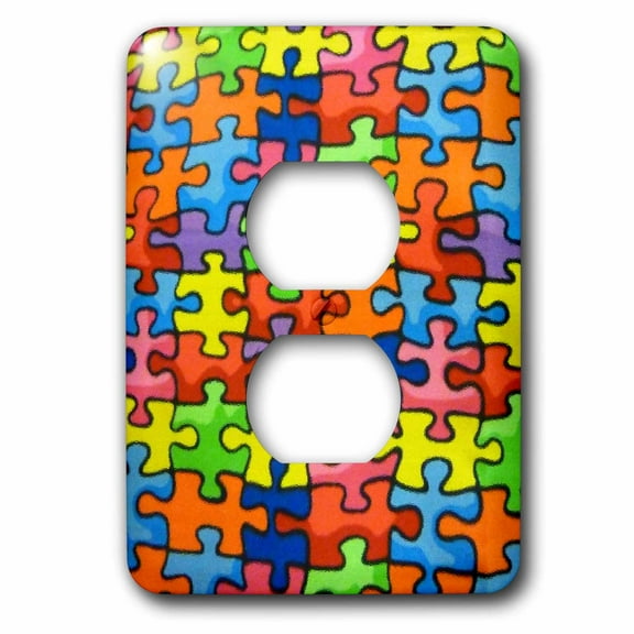 3dRose, Red Orange Green Blue Yellow Puzzle Pieces, 2 plug outlet cover