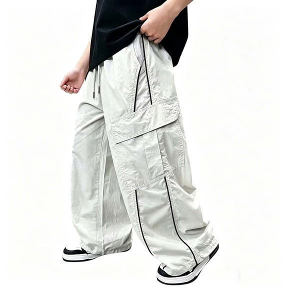 OGLCCG Boys Parachute Cargo Pants High Waisted Baggy Casual Y2K Trouser Kids Wide Leg Hip Hop Streetwear Joggers with Multi Pocket 5-15 Years