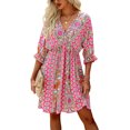 thumbnail image 3 of SAYOO Vestido casual para mujer, cuello en V, media manga, estilo bohemio, estampado, cintura elástica, vestidos con dobladillo grande SAYOO perder, 3 of 6