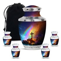 Yatskia Cross with Rainbow Waterfall Little Cremation Keepsake Urn for Ashes Adult Men and Women, Large Memorial Burial Urns for Human Ashes Adult Female, (Tasty 10 Inch and 3 Inch)
