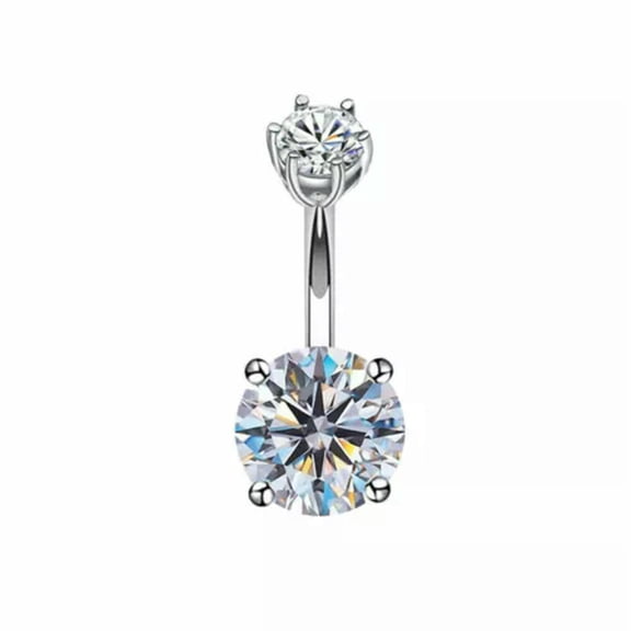 QQTDFG Navel Belly Bar Botton Ring Piercing Sterling Silver Round CZ Crystal A1289-8mm