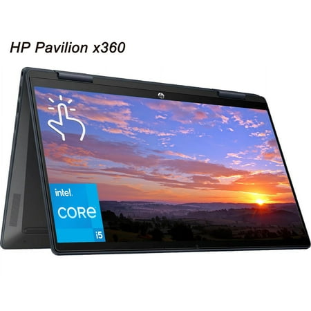 HP Pavilion x360 2-in-1 Laptop, 14" FHD Touchscreen, Intel Core i5 1235U, 8GB RAM, 512GB SSD, Intel Iris Xe Graphics, Windows 11 Home in S Mode, Cefesfy Multifunctional Brush
